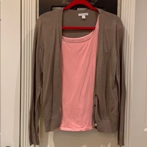 Sweater, cami and scarf.